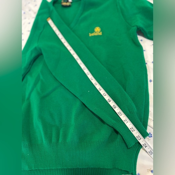 VTG Men’s Sz: 46 S Emerald Isle Bright Green Embroidered Vneck Pullover Sweater. - Picture 5 of 12
